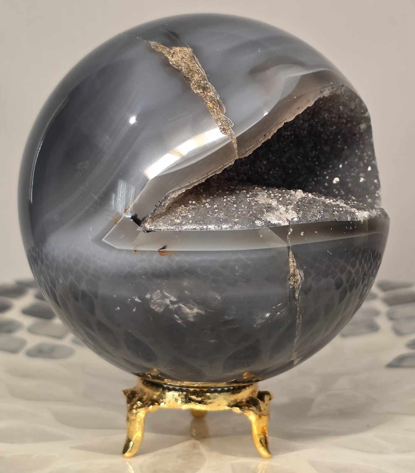 1.98LB 3.5″Natural Druzy Agate Sphere Healing Crystal Ball Home Decor Quartz Vug