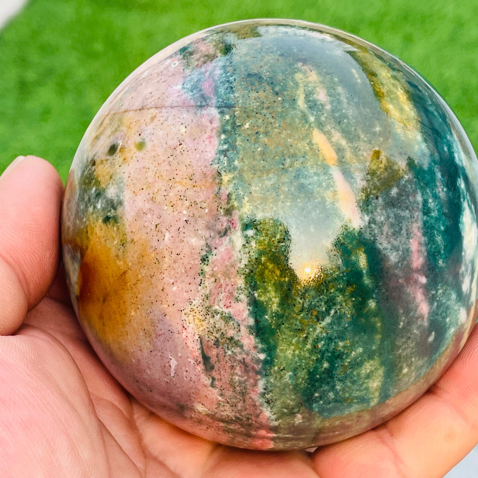 756g Rare Natural Colourful Ocean Jasper Quartz Crystal Sphere Ball Healing