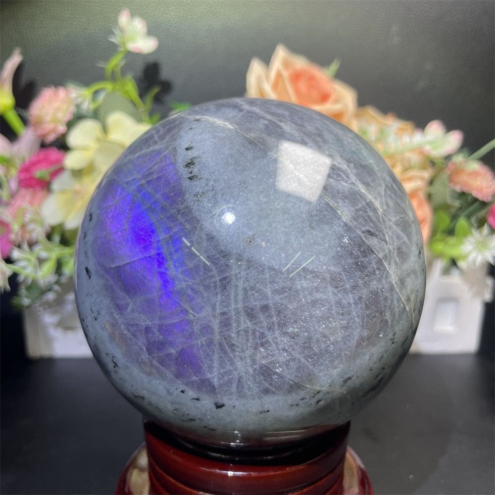 3.4LB 3.9″ Natural Purple Flash Labradorite Sphere Ball Decor Crystal Heal Reiki