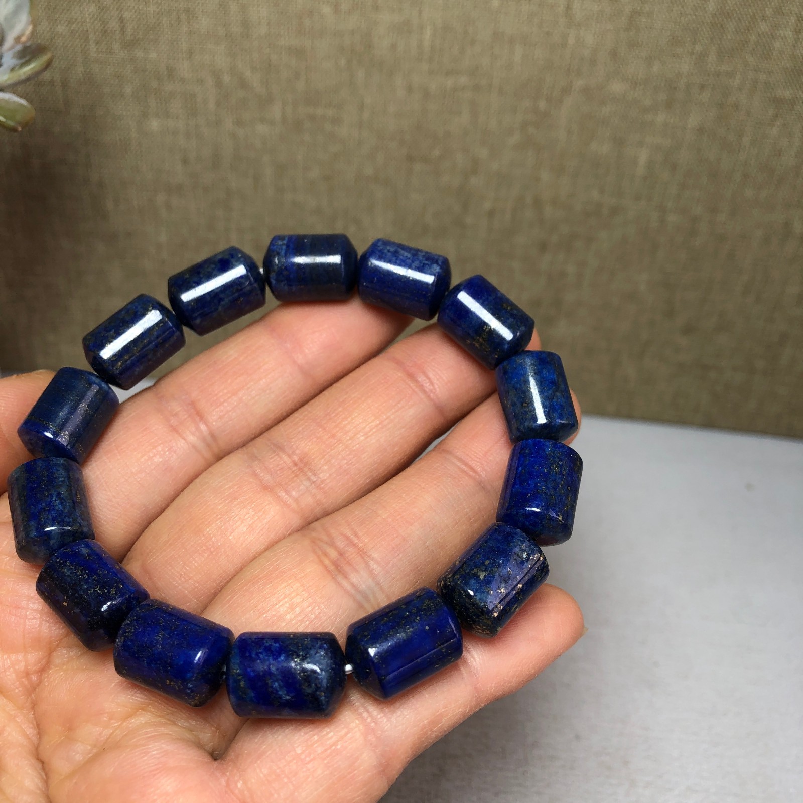 Natural lapis lazuli Bracelet Brown Gemstone Stretch Bucket bead Handmade A3703