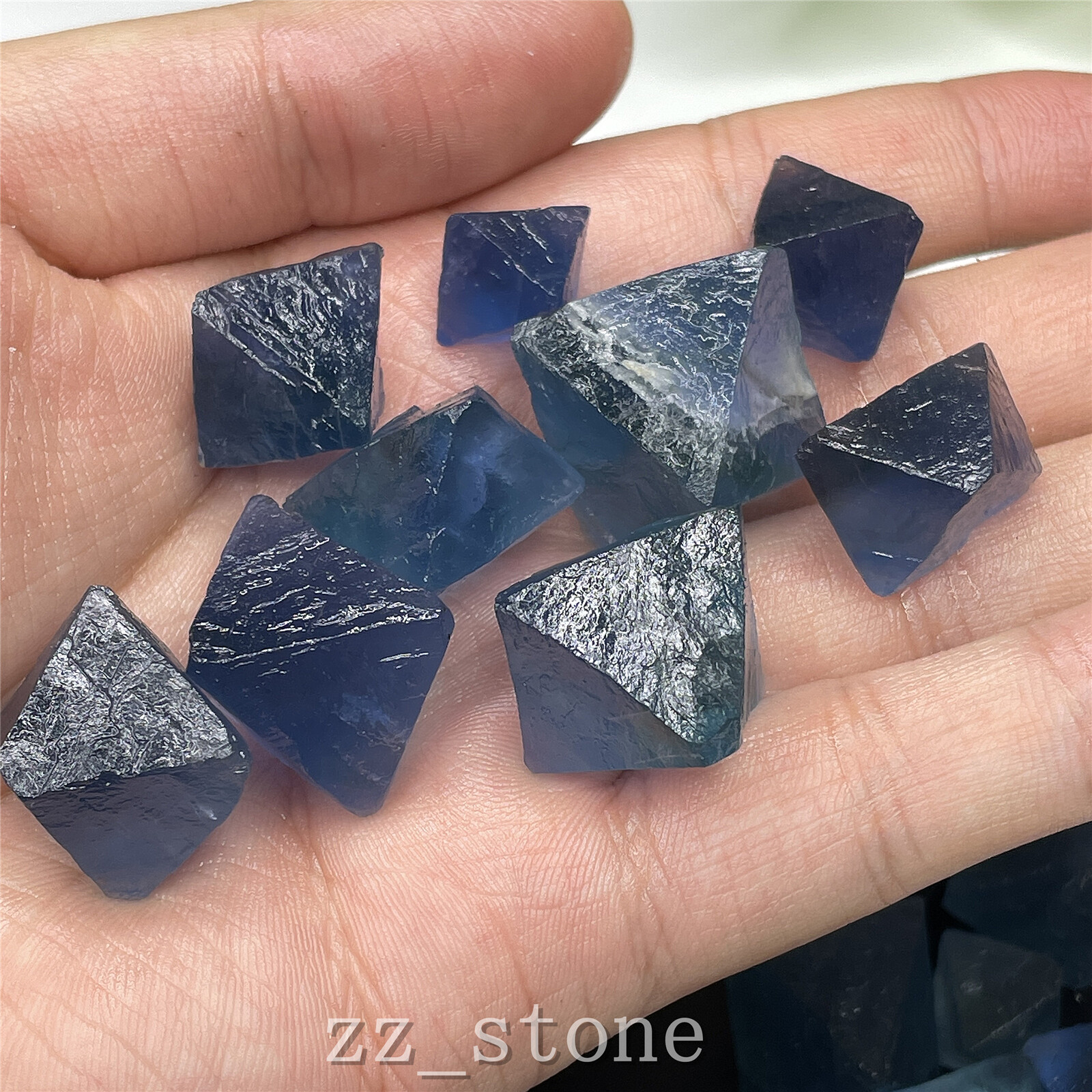 100g Mix Size Natural Blue Fluorite Octahedron Quartz Crystal Mineral Specimen