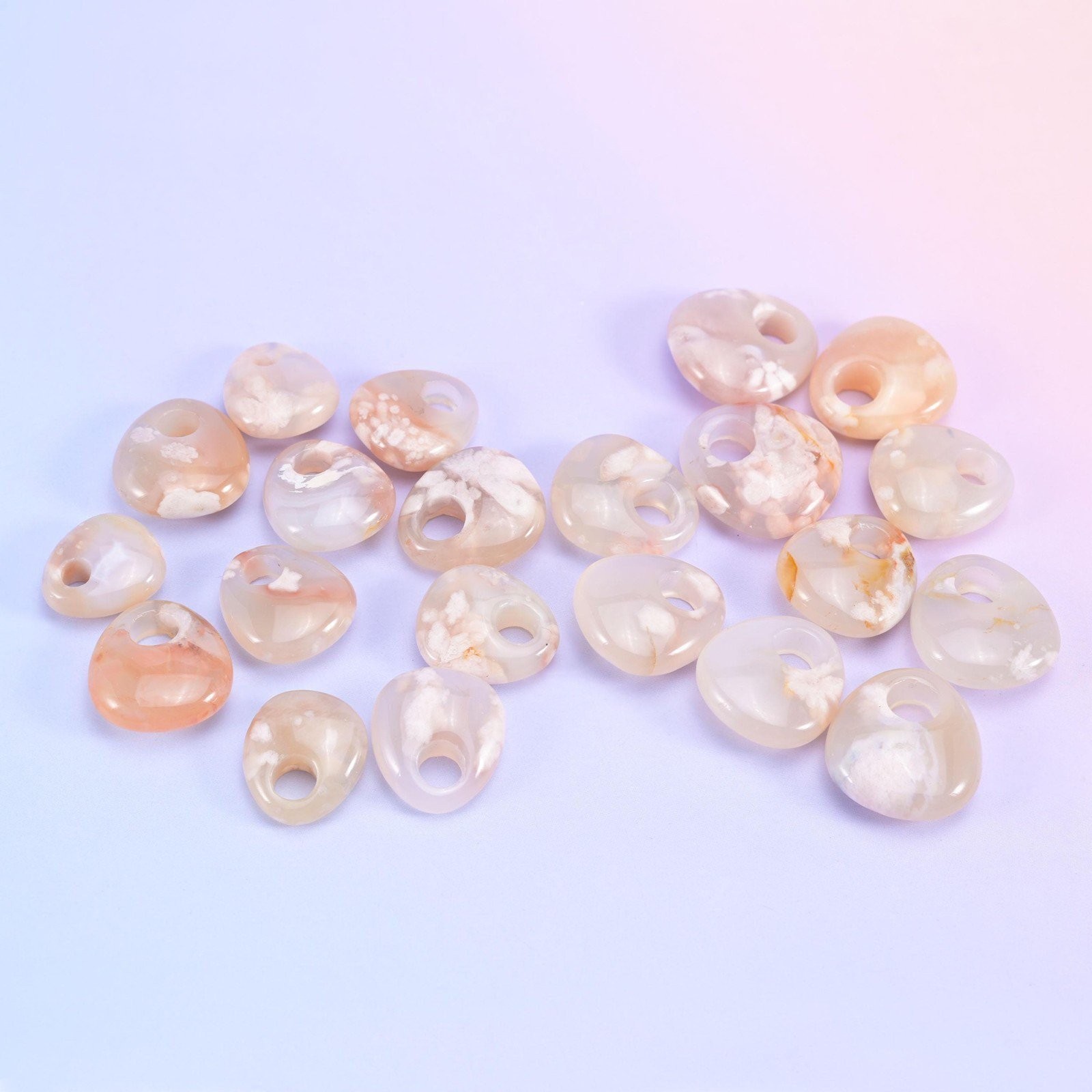Sakura Flower Agate Crystal Donuts Crystal Pendant Pocket Stones