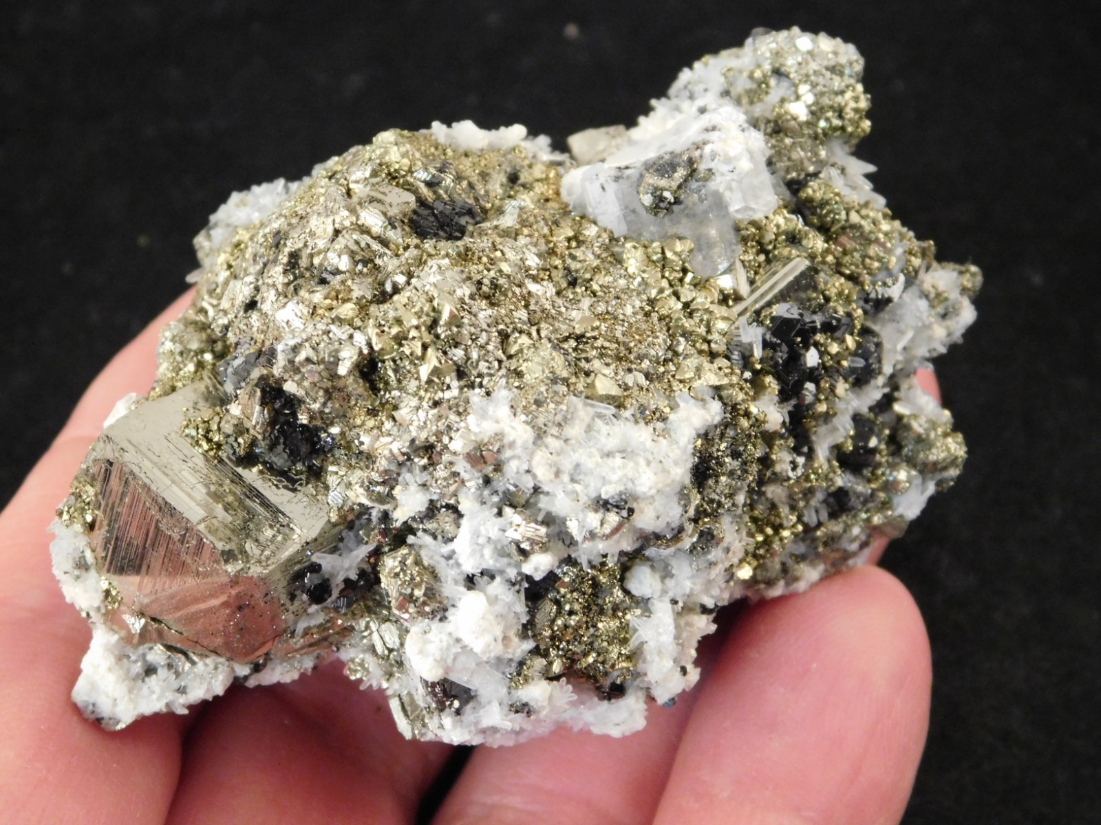 Druzy PYRITE Crystal CUBE Cluster with Sphalerite and Chalcopyrite Peru 188gr