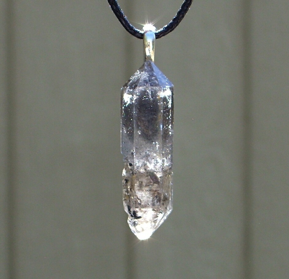 Tibetan Black Quartz Raw Crystal Double Terminated Point Stone Pendant Necklace