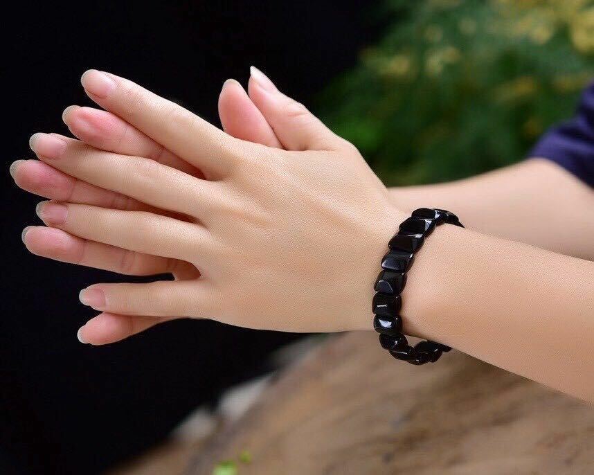 Natural Colorful Rainbow Eyes Obsidian Black Stretch Bracelet Bangle Reiki Gift