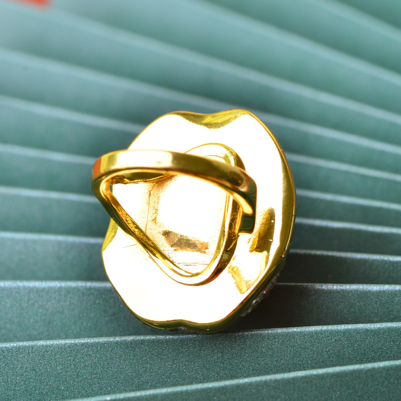 Crystal-encrusted gemstone ring alloy inlaid with handmade Energy Crystal