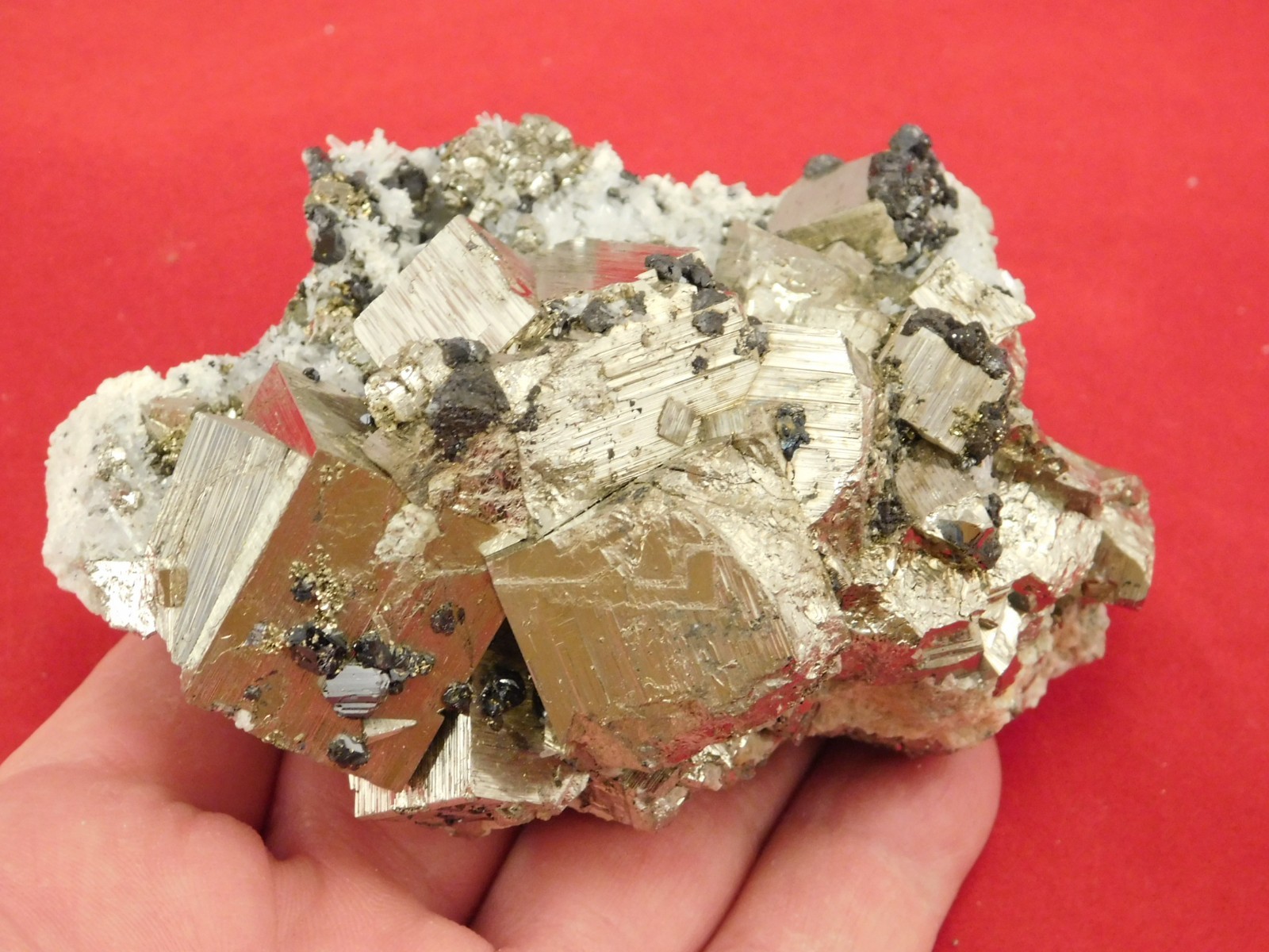 Big! PYRITE Crystal CUBE Cluster with Sphalerite and Druzy Quartz! Peru 471gr
