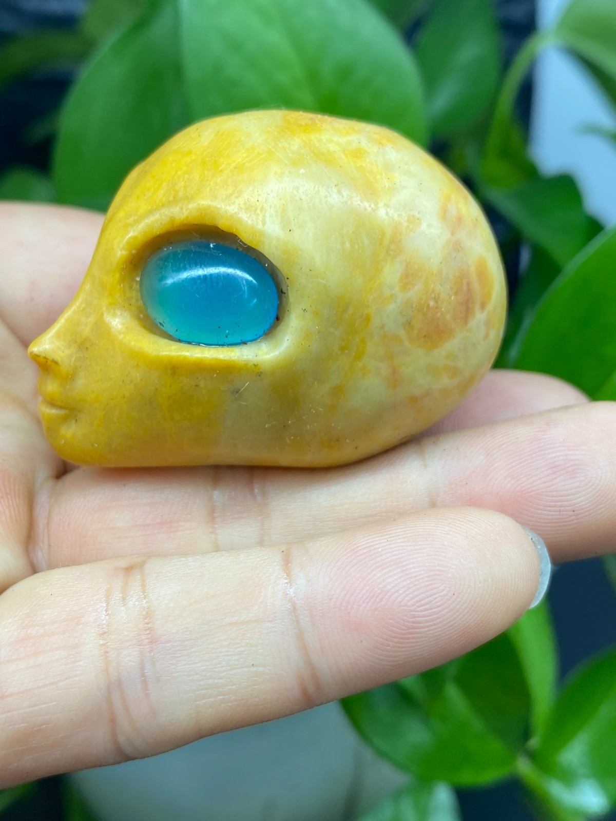 1pc Natural Yellow jade Quartz Carved Alien Skull Crystal Reiki Healing Gem Gift