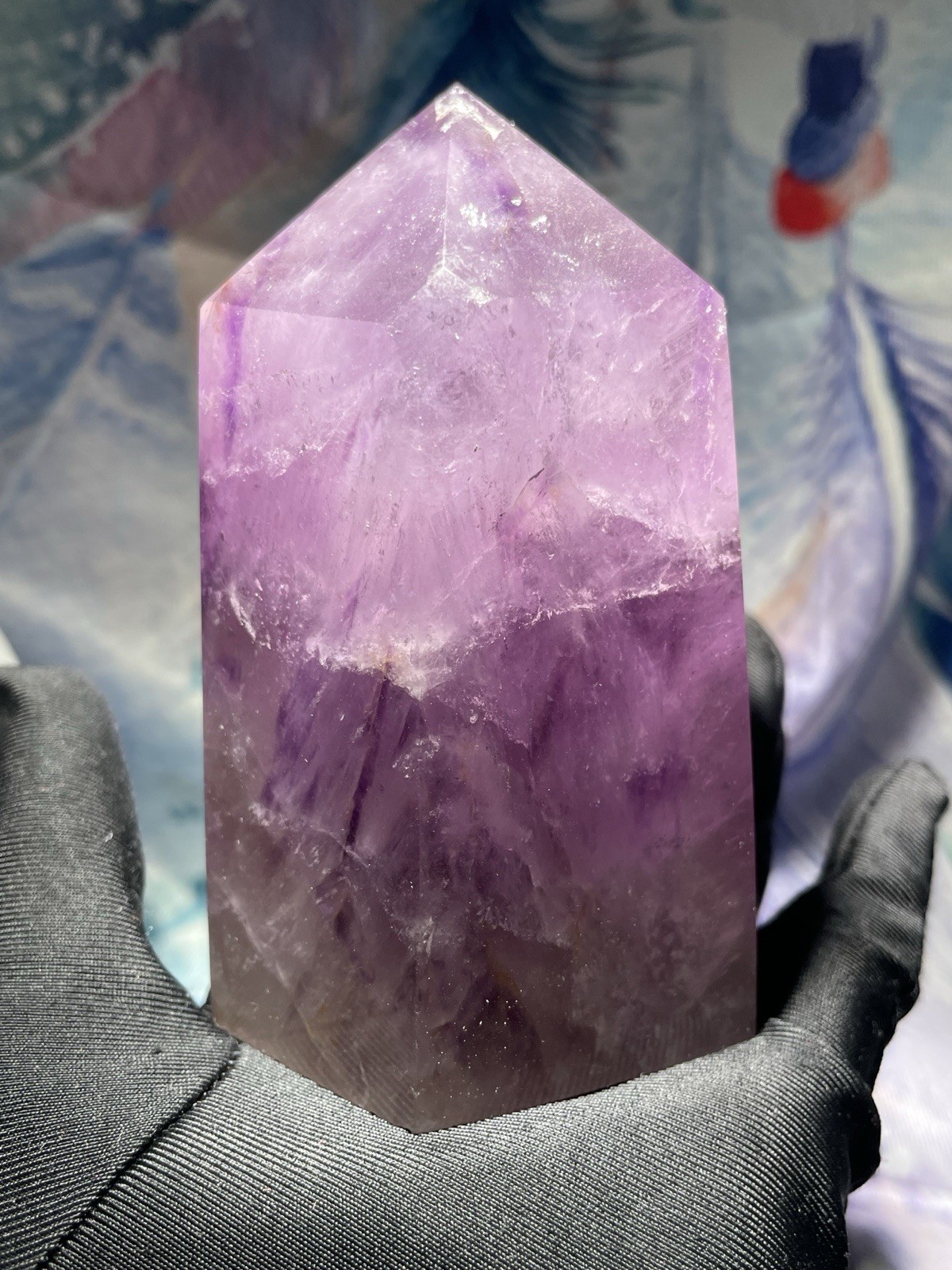 Natural Amethyst Crystal Tower Point Obelisk Polished Healing Quartz Home Decor