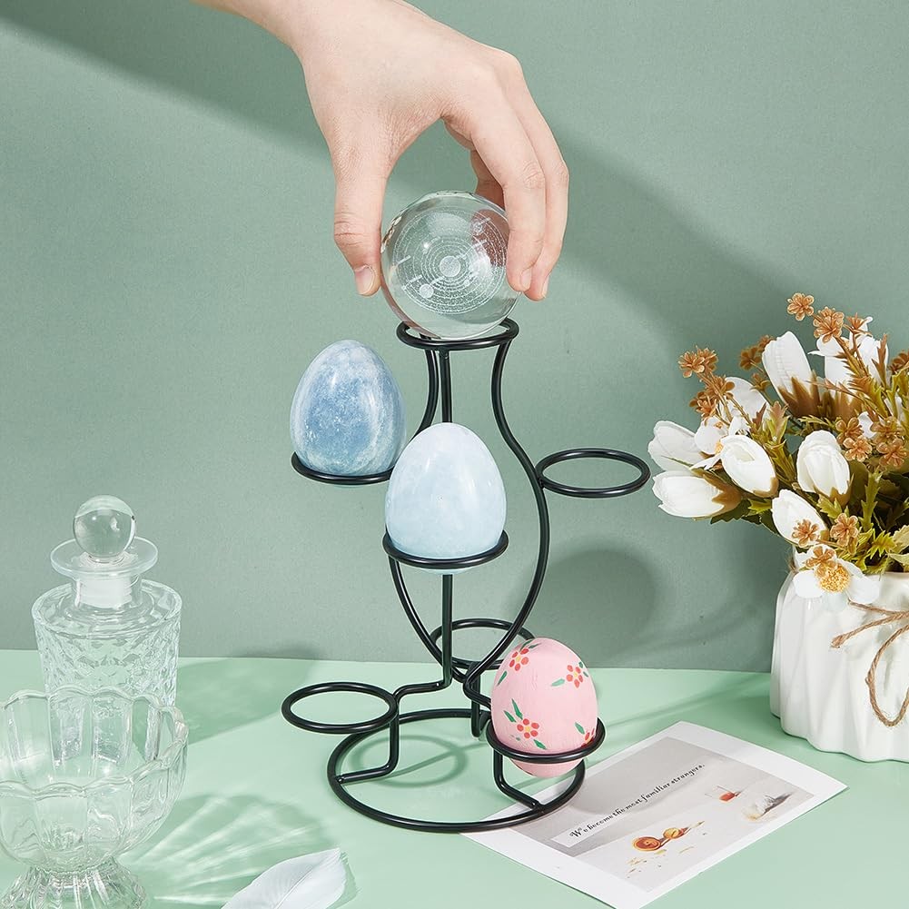 Crystal Sphere Holder 8″ Tall, 7 Eggs Display Stand 1.61″ Diameter Black Meta…