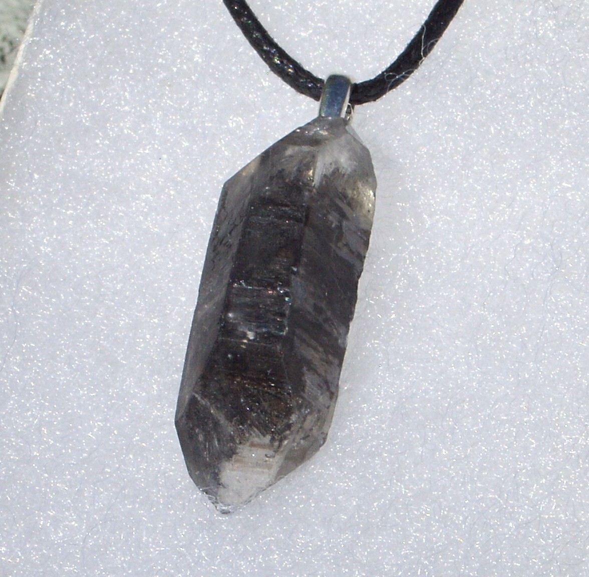 Tibetan Black Quartz Double Term Crystal Point Free Form Stone Pendant Necklace