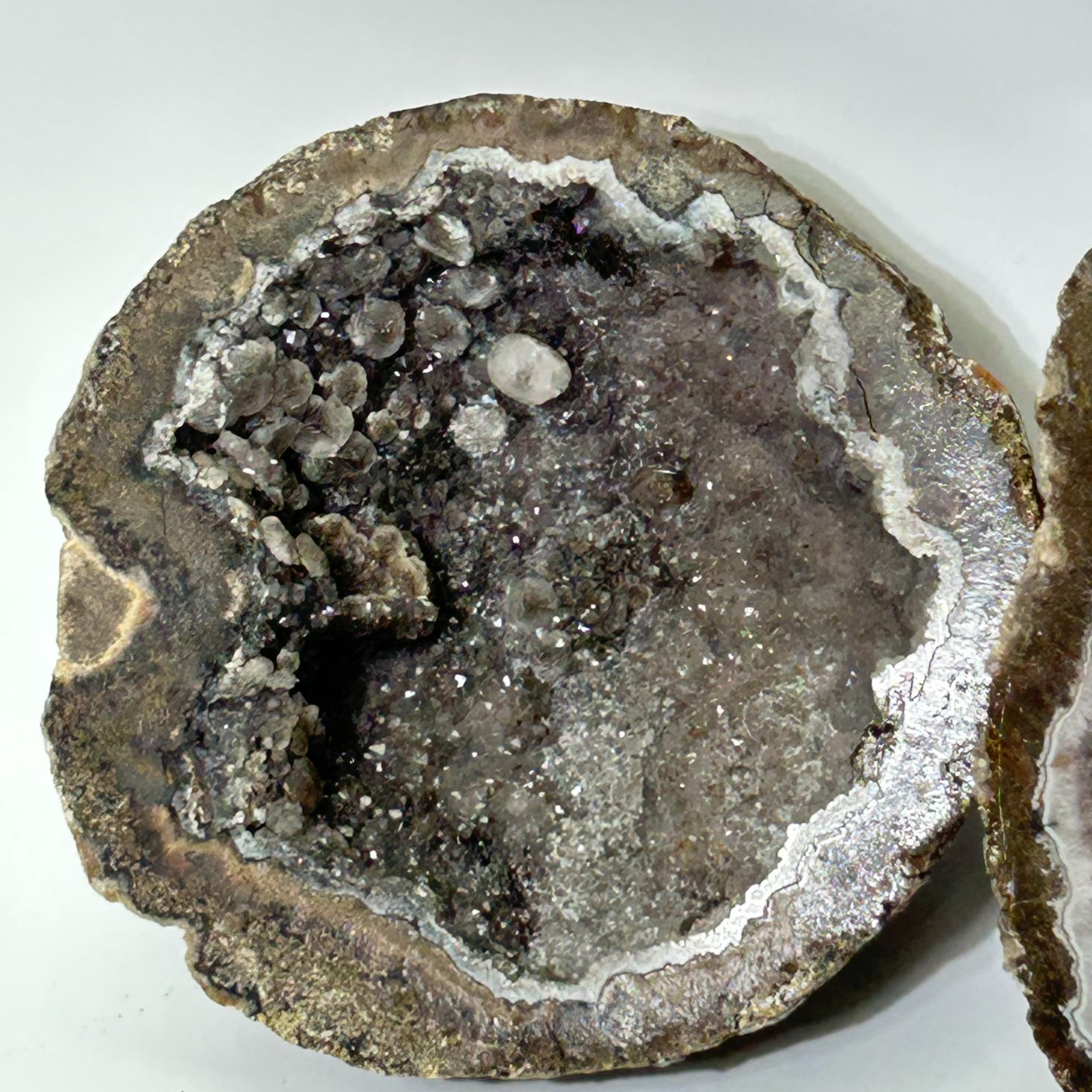 2 Piece Dark Crystal Quartz Hollow Open Geode Rock with Sparkling Crystal Inside