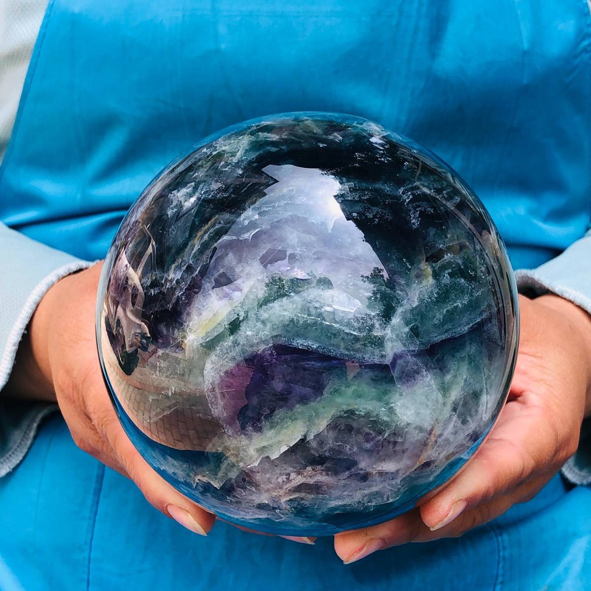 6.42LB Natural rainbow fluorite sphere quartz crystal polished ball healing