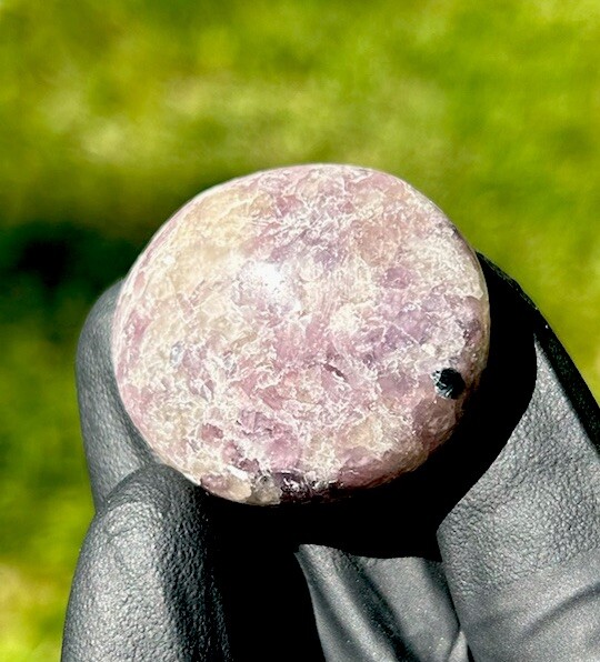 Handmade Polished LEPIDOLITE & Blue INDICOLITE Crystal Palm Stone MADAGASCAR
