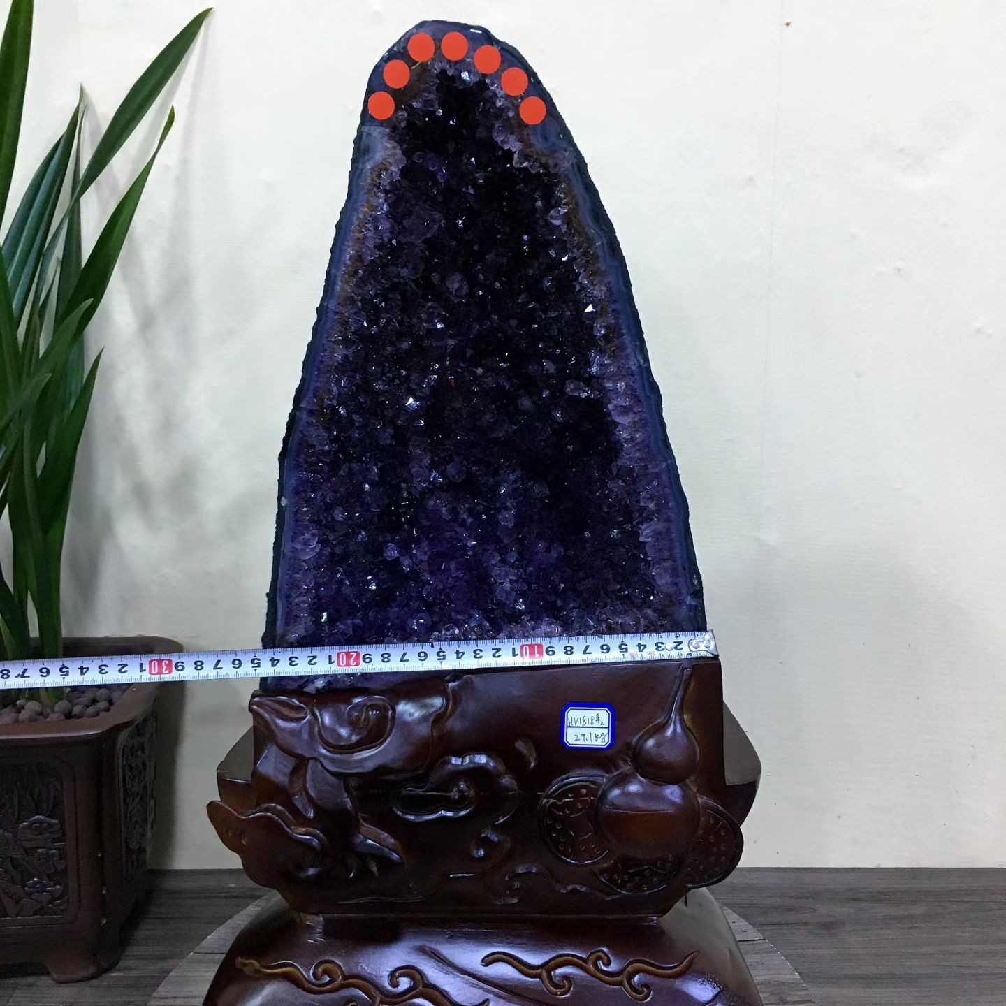 59.6LB Top Natural Amethyst Geode Quartz Crystal Cathedral Healing Decor +Stand
