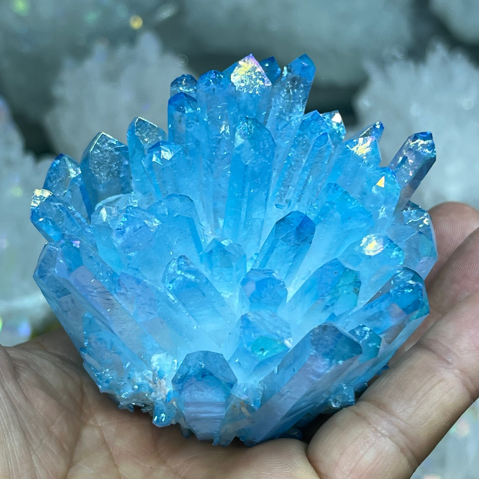 Natural blue Titanium Phantom Quartz Crystal Cluster Mineral Specimen 300g+-