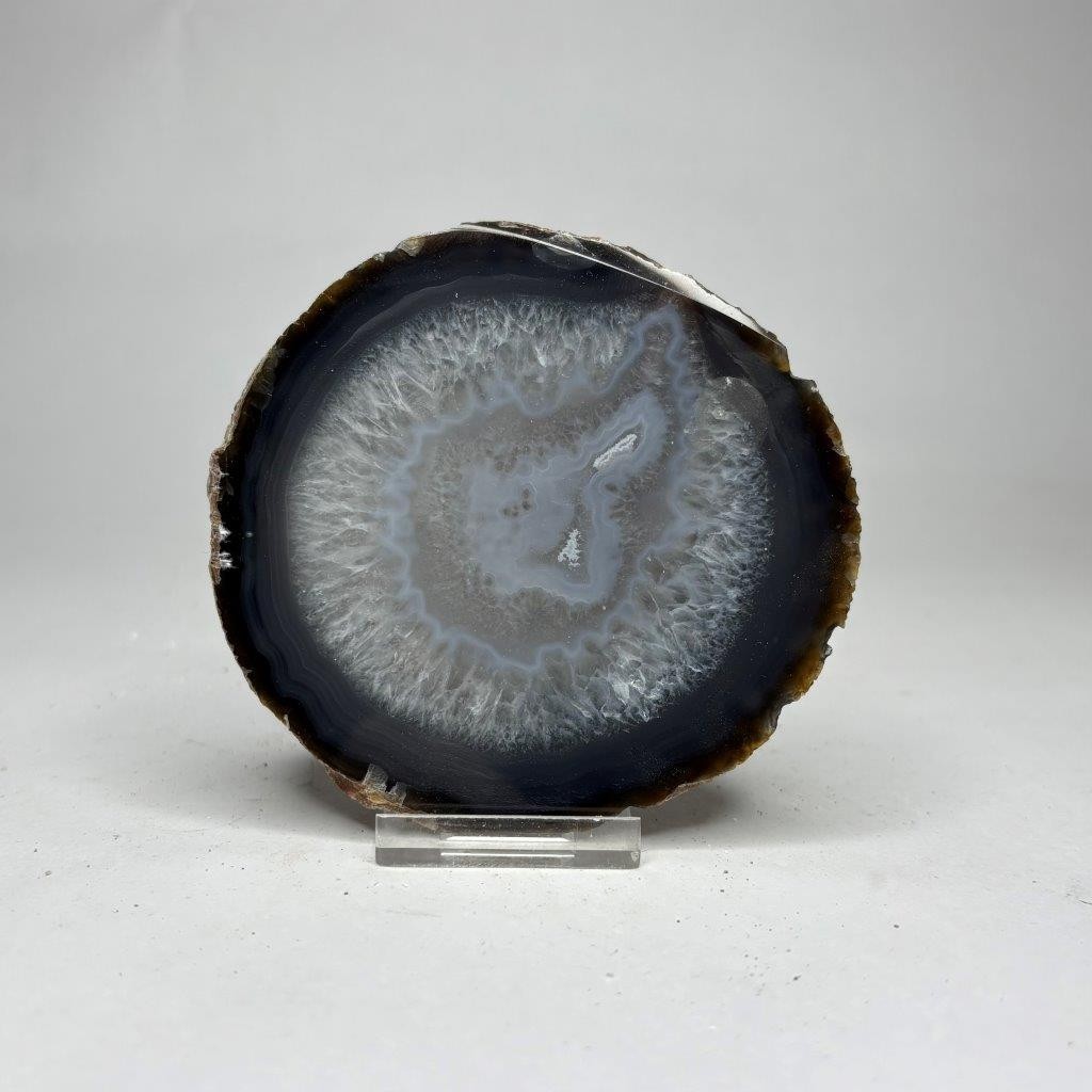 AGATE Crystal Geode Slab Natural Grey/Blue Polished , Brazil 100mm Healing