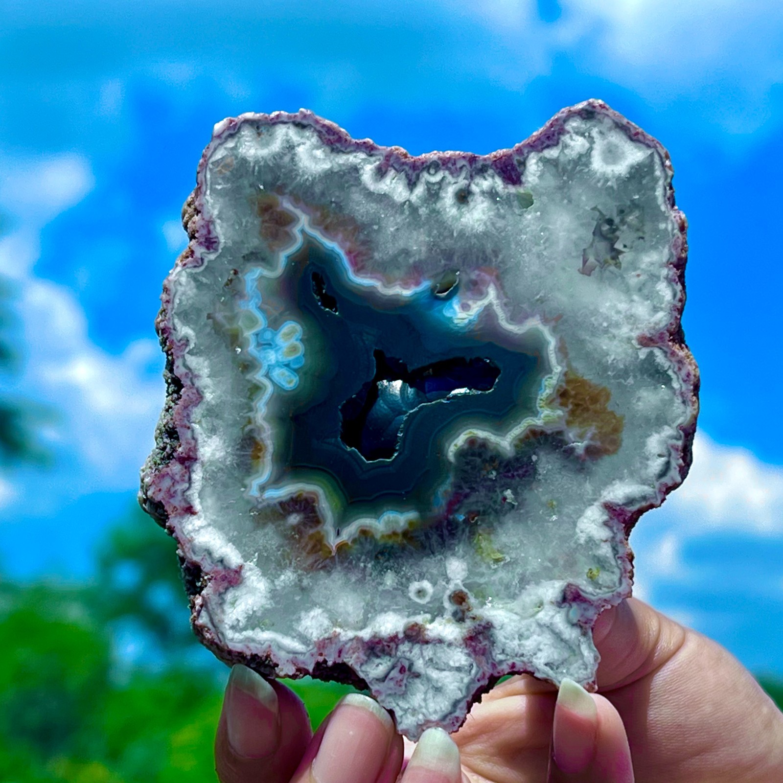 182G Natural Colorful Lace Agate Geode Slice Extra Large Gem From Argentina