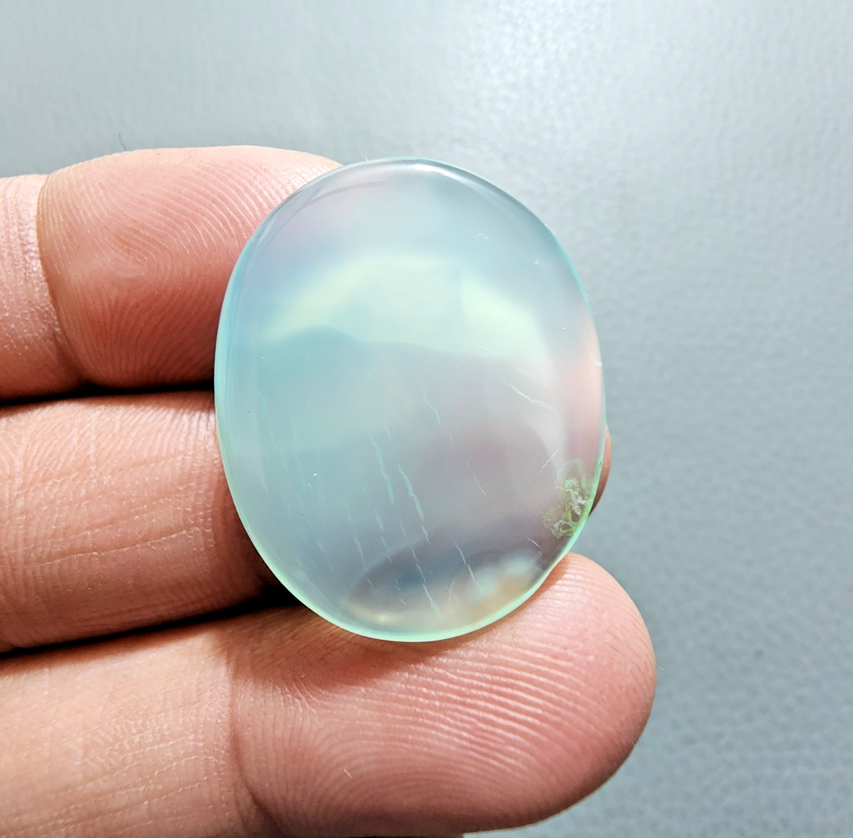 Rare Sky-Blue Chalcedony Flat Oval Cabochon 25Ct Polished Loose Gemstone Jewelry