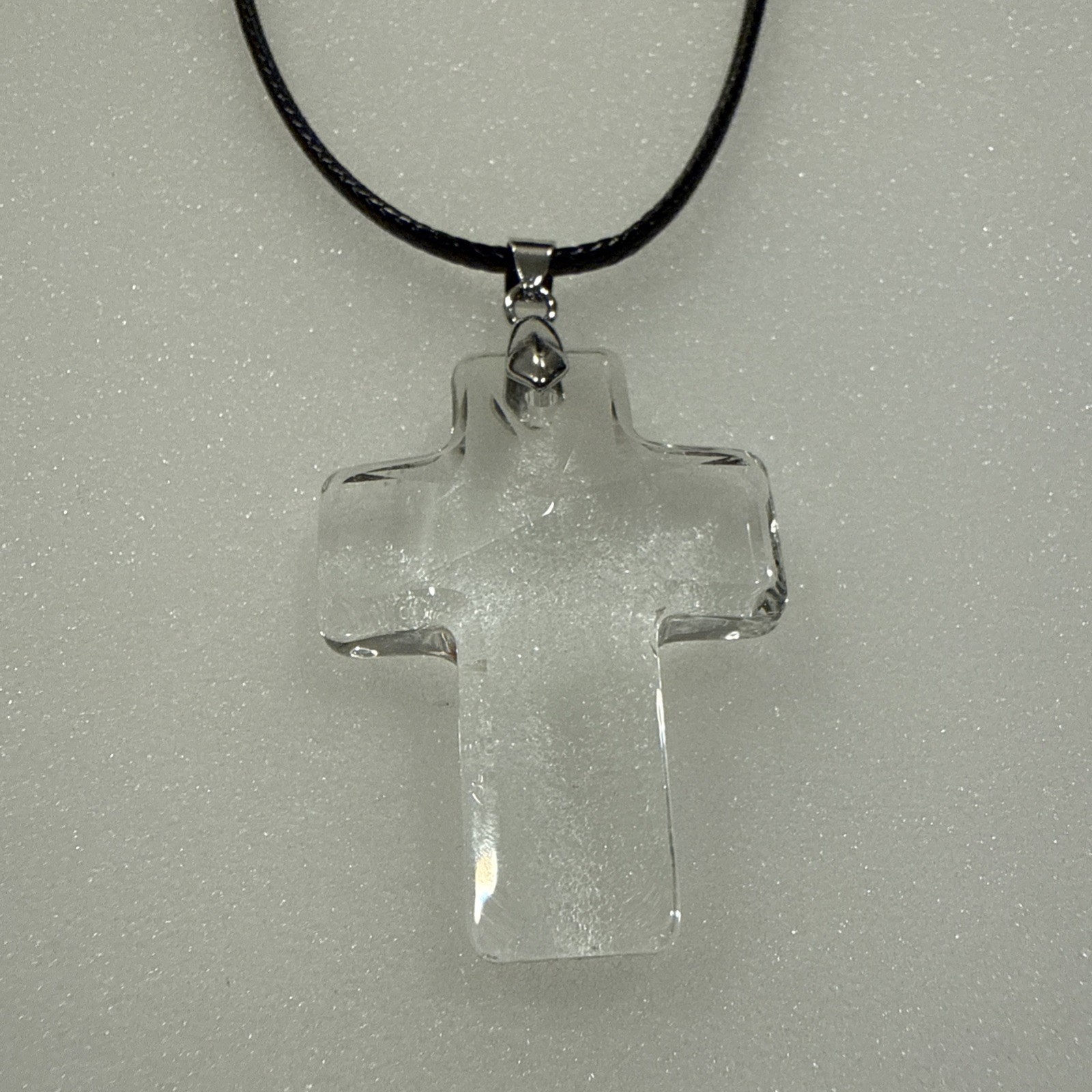 40x30mm Clear Crystal Cross- 16 inches Black Pendant/Necklace- New