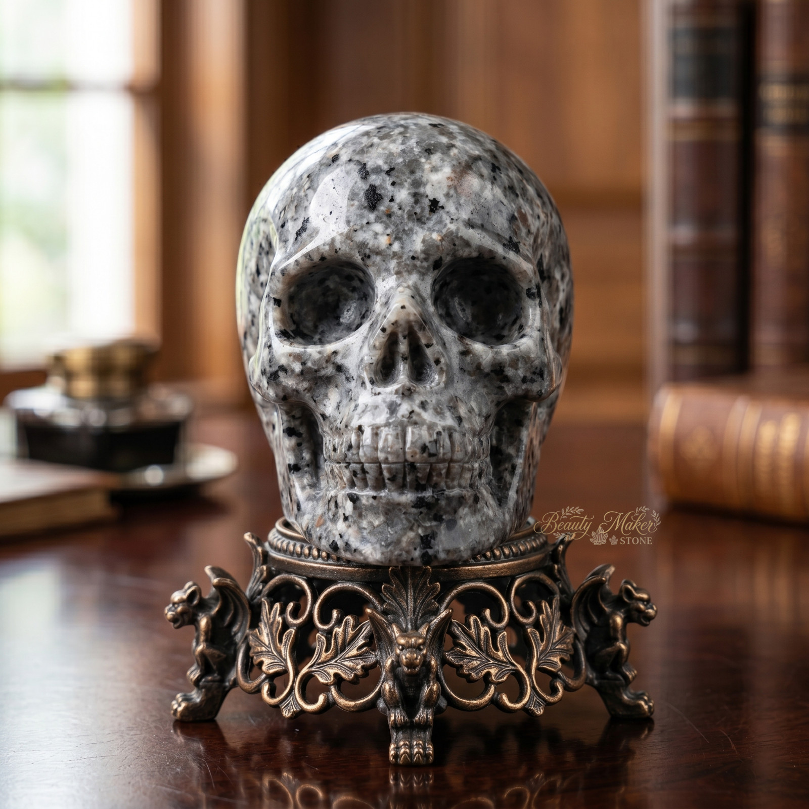 Yooperlite Skull Head Carving Flame Stone UV Reactive Crystal Decor Figurine 2″