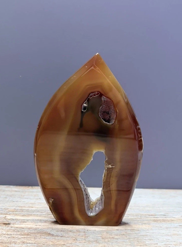 Beautiful Polished Crystal Druzy Red Carnelian Stone Ornament Flame w/Portal