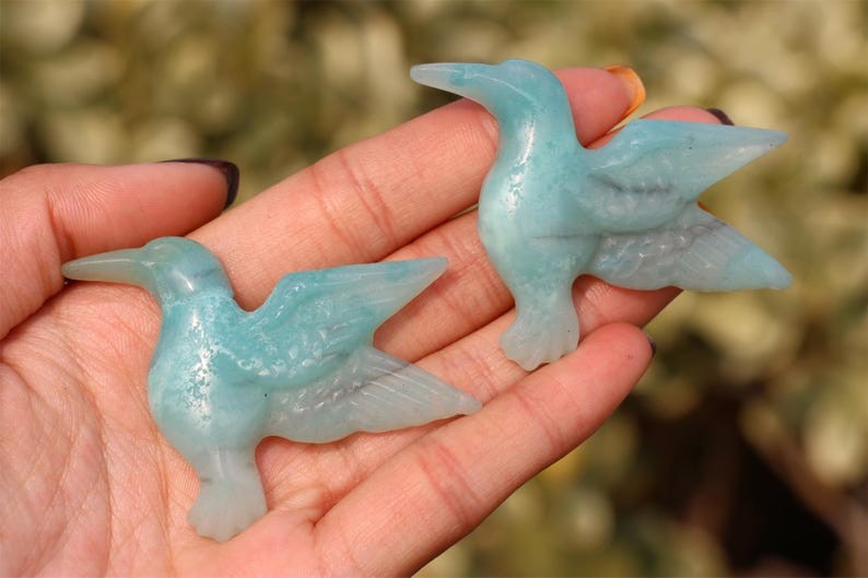2″ Natural amazonite hummingbird Hand Carved Reiki Crystal Figurine Heal gift 1x