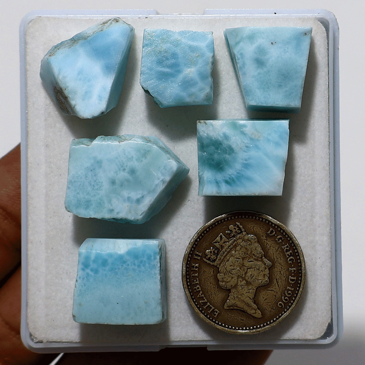 6 PC Caribbean Sky Larimar Raw Slabs— Natural Ocean Blue Rare Crystal Collection