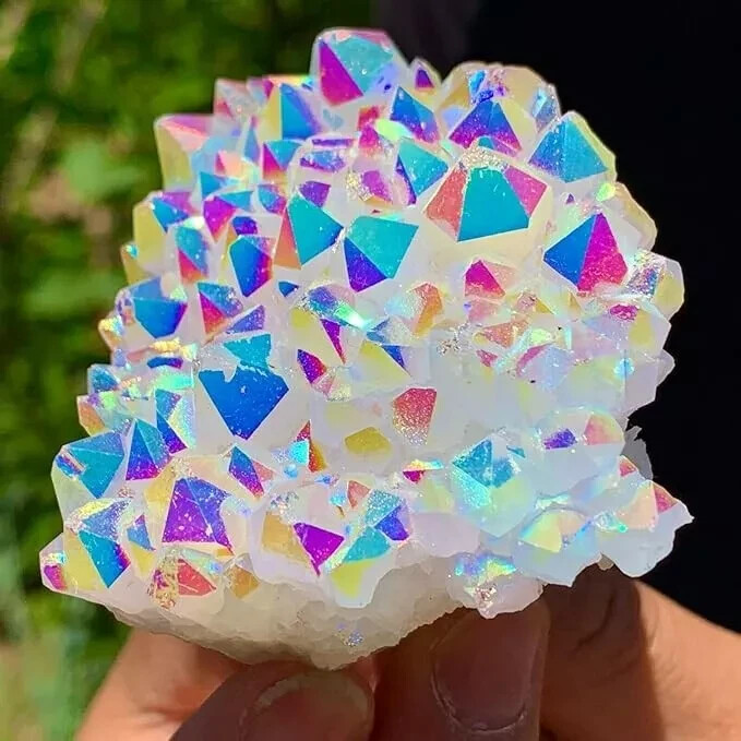 Natural Raw Rainbow Cluster Angel Aura Titanium Geode Quartz Crystal Specimens