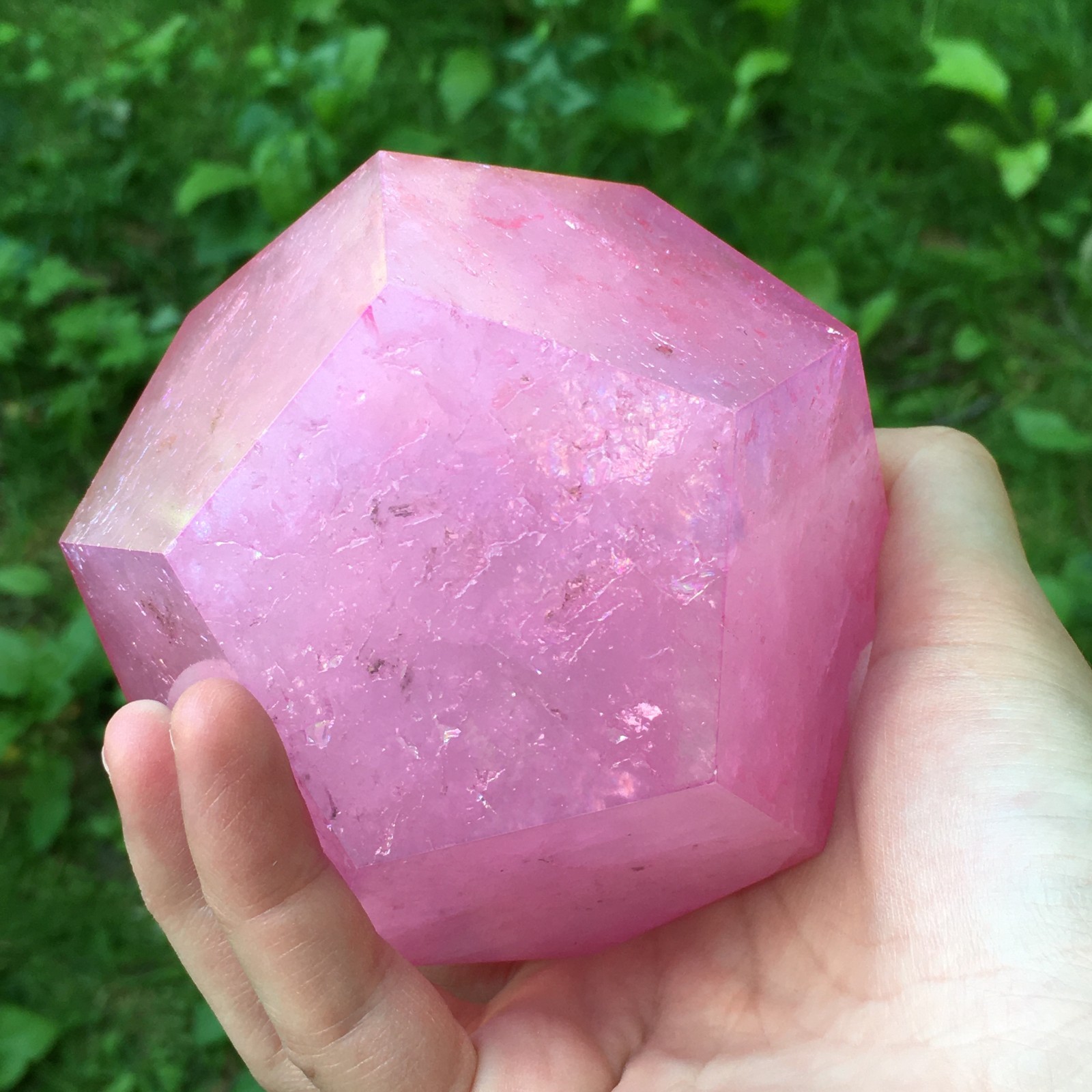 Pink Aura Quartz Dodecagon Sacred Geometry Crystal 12 Sided Heart Chakra Stone