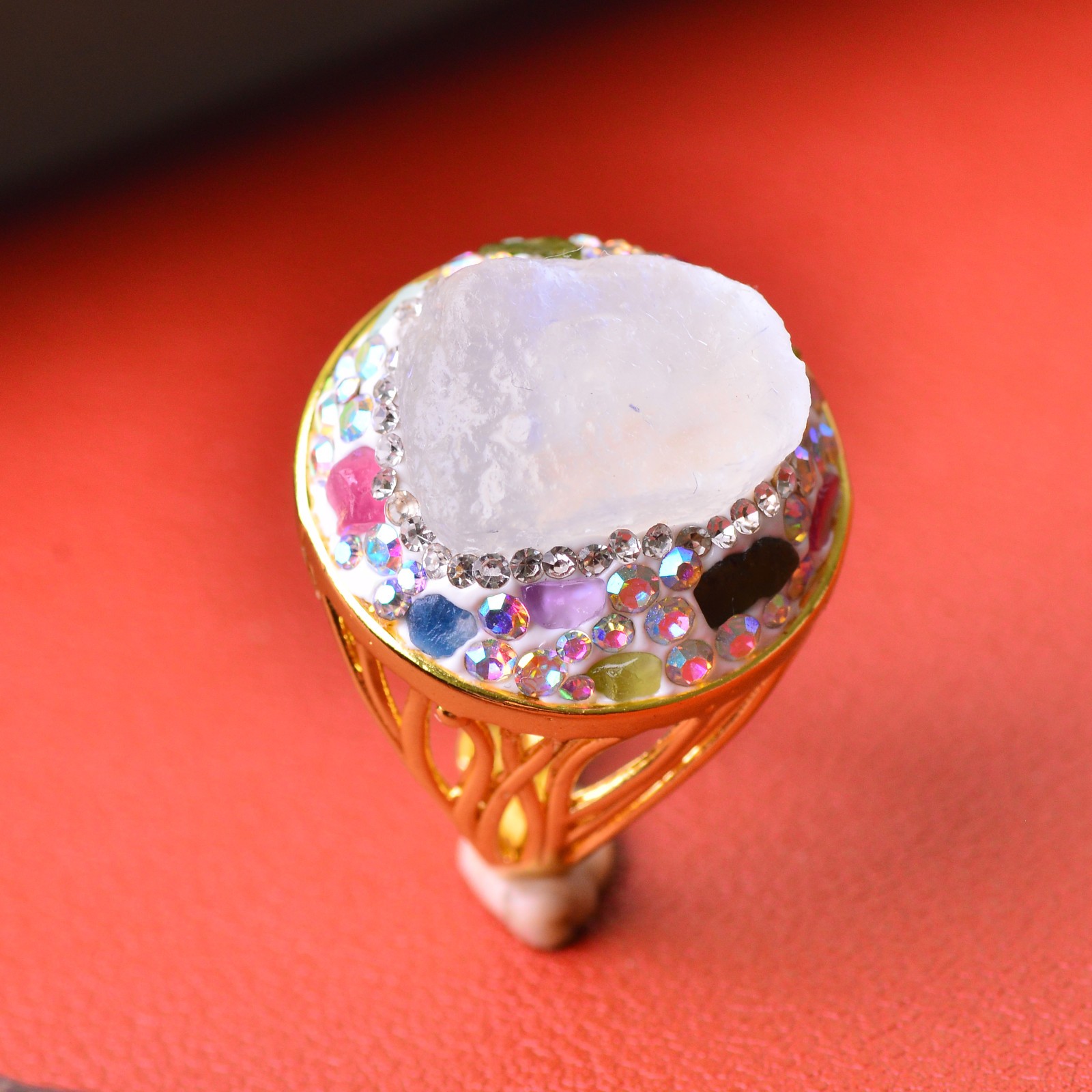 White Moonstone ring alloy inlaid with handmade gemstone jewelry Love Stone