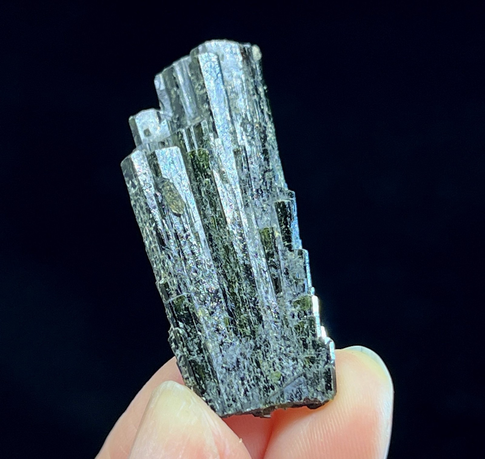 37mm Quartz on Bright Lustrous Hedenbergite from Inner Mongolia, Natural Mineral