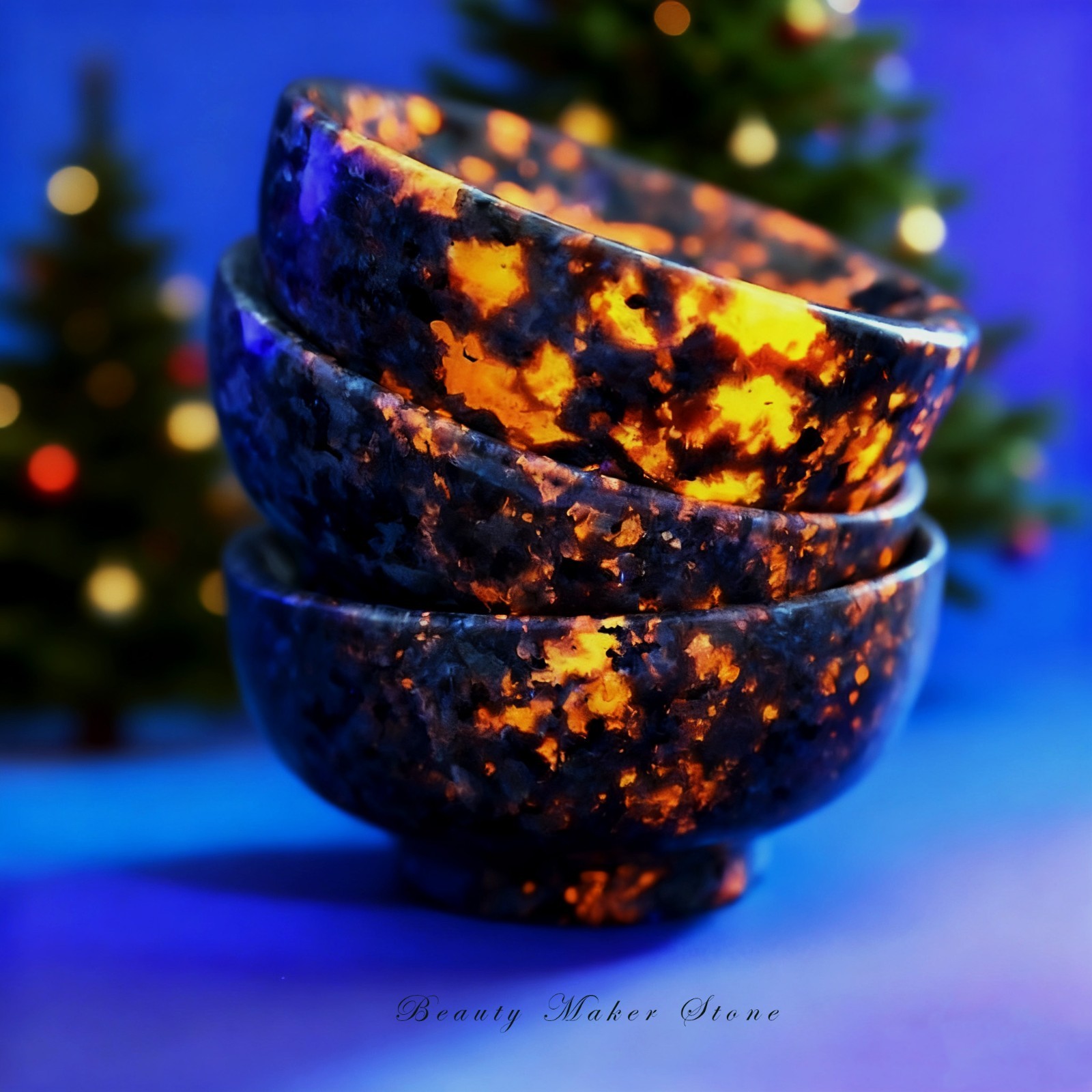 Yooperlite Crystal Bowl UV Reactive Flame Stone Crystal Healing Gift& Home Decor