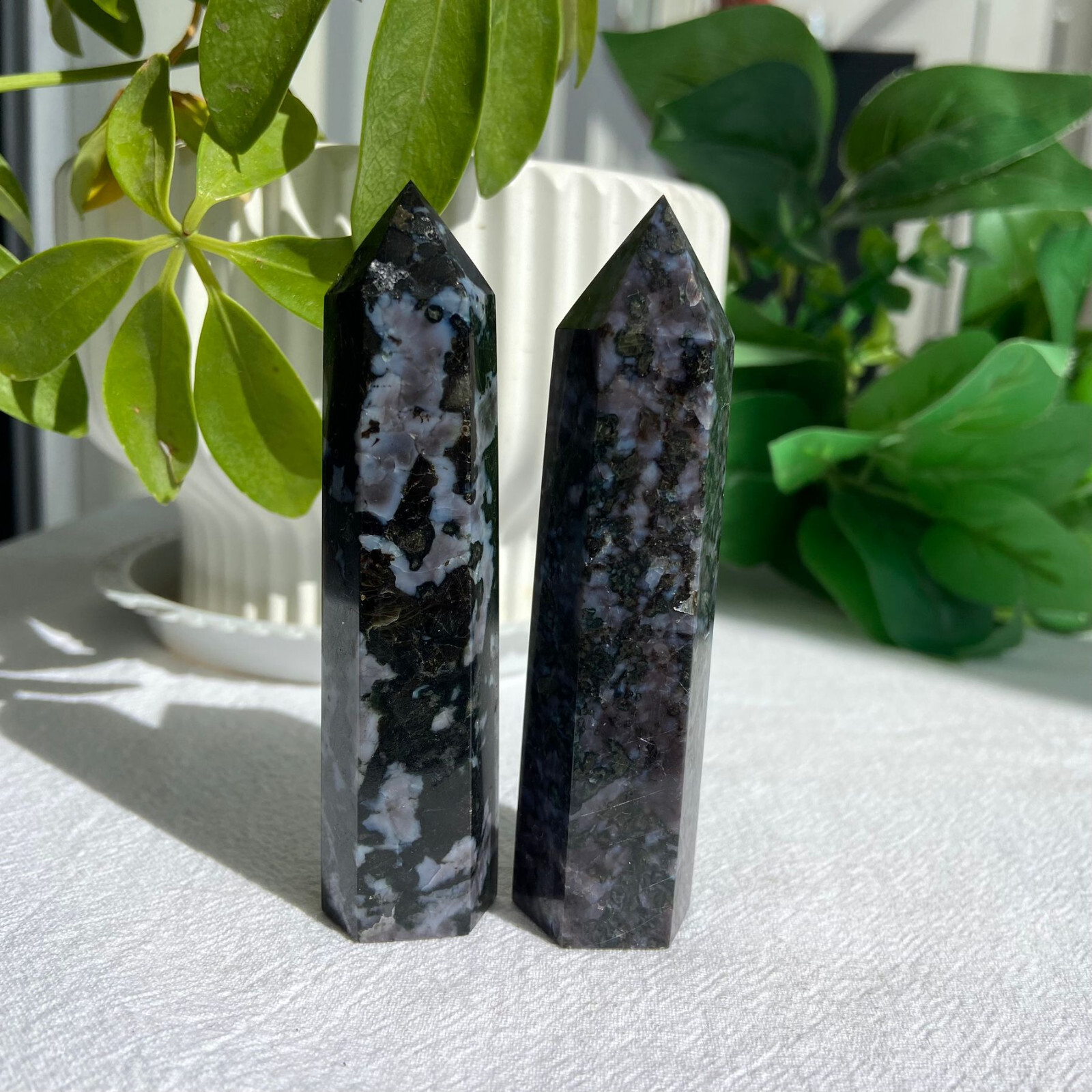 164g 2pcs Indigo Gabbro Stone Point Tower Quartz Crystal Specimen Polished