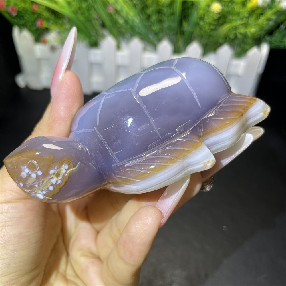 3.3″ 0.7LB Ash Lace Sardonyx Tortoise Figurine Quartz Crystal Turtle Decor