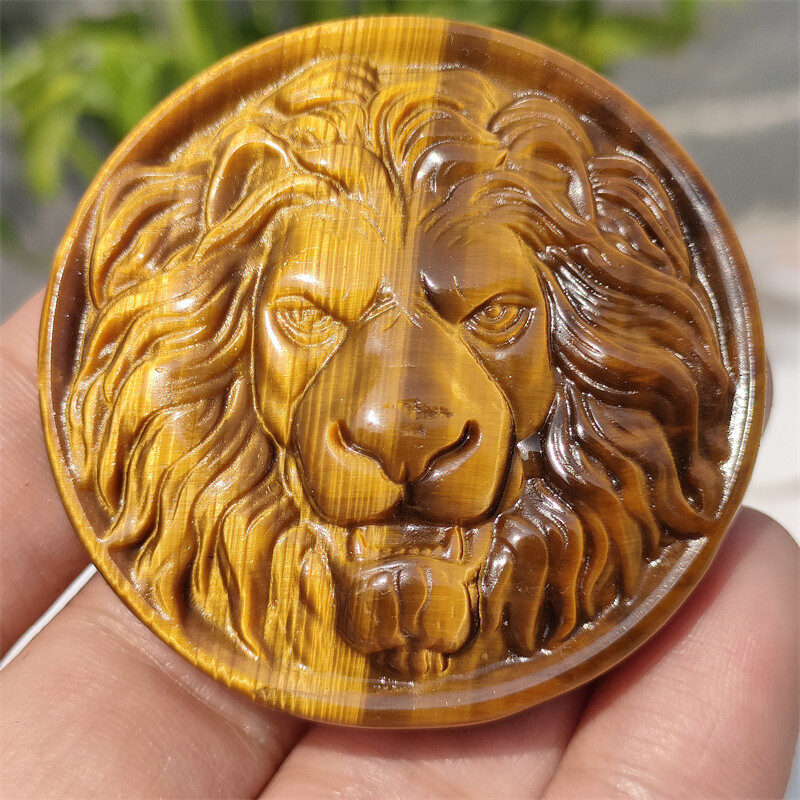 TOP!!! 2″ Natural Tiger’s eye Carved lion Face Quartz Crystal Skull Gift 1pc