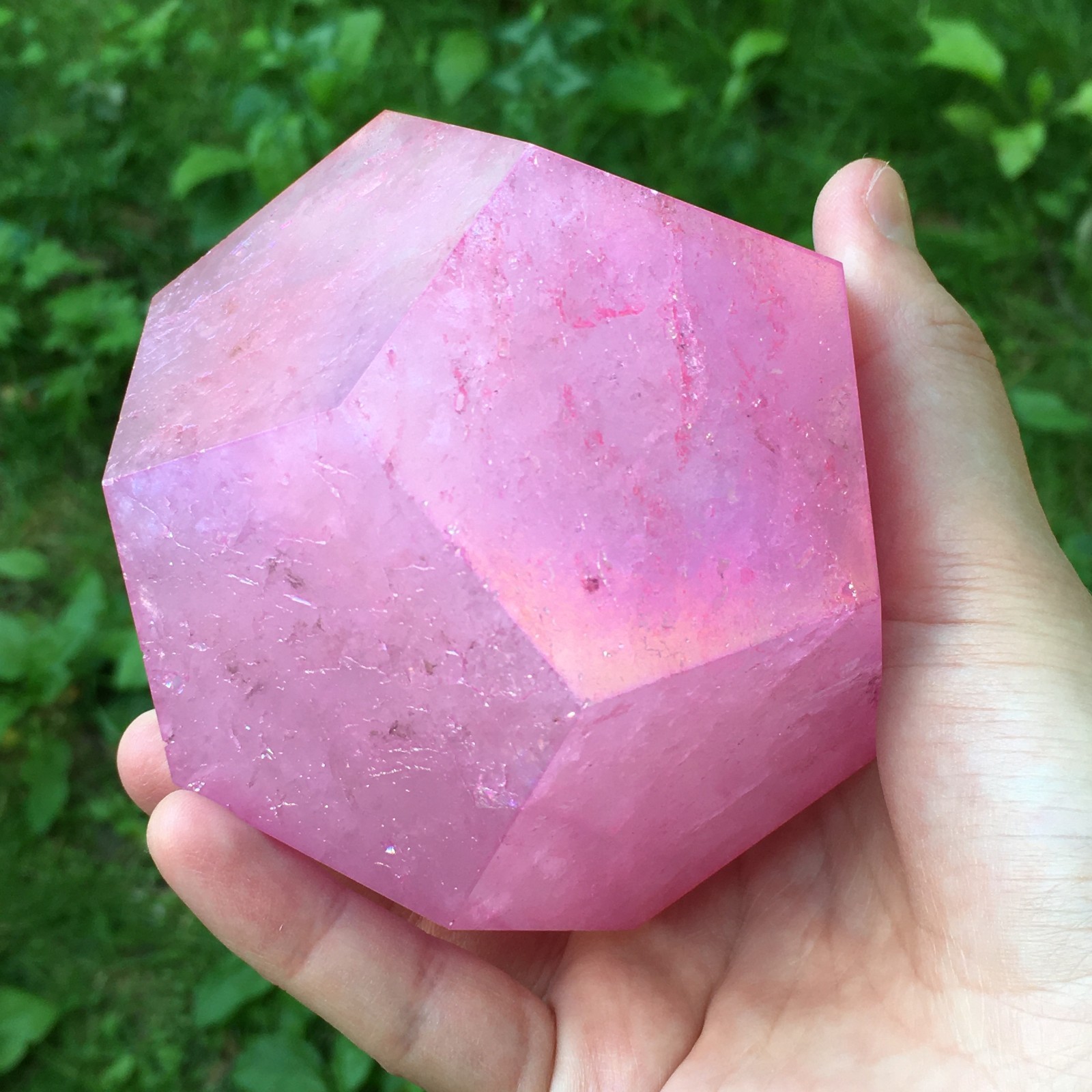 Pink Aura Quartz Dodecagon Sacred Geometry Crystal 12 Sided Heart Chakra Stone