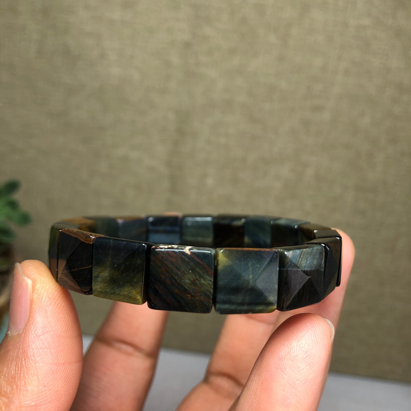 Rare Natural yellow blue tiger eye Crystal chain aspect beads bracelet 26g A4757