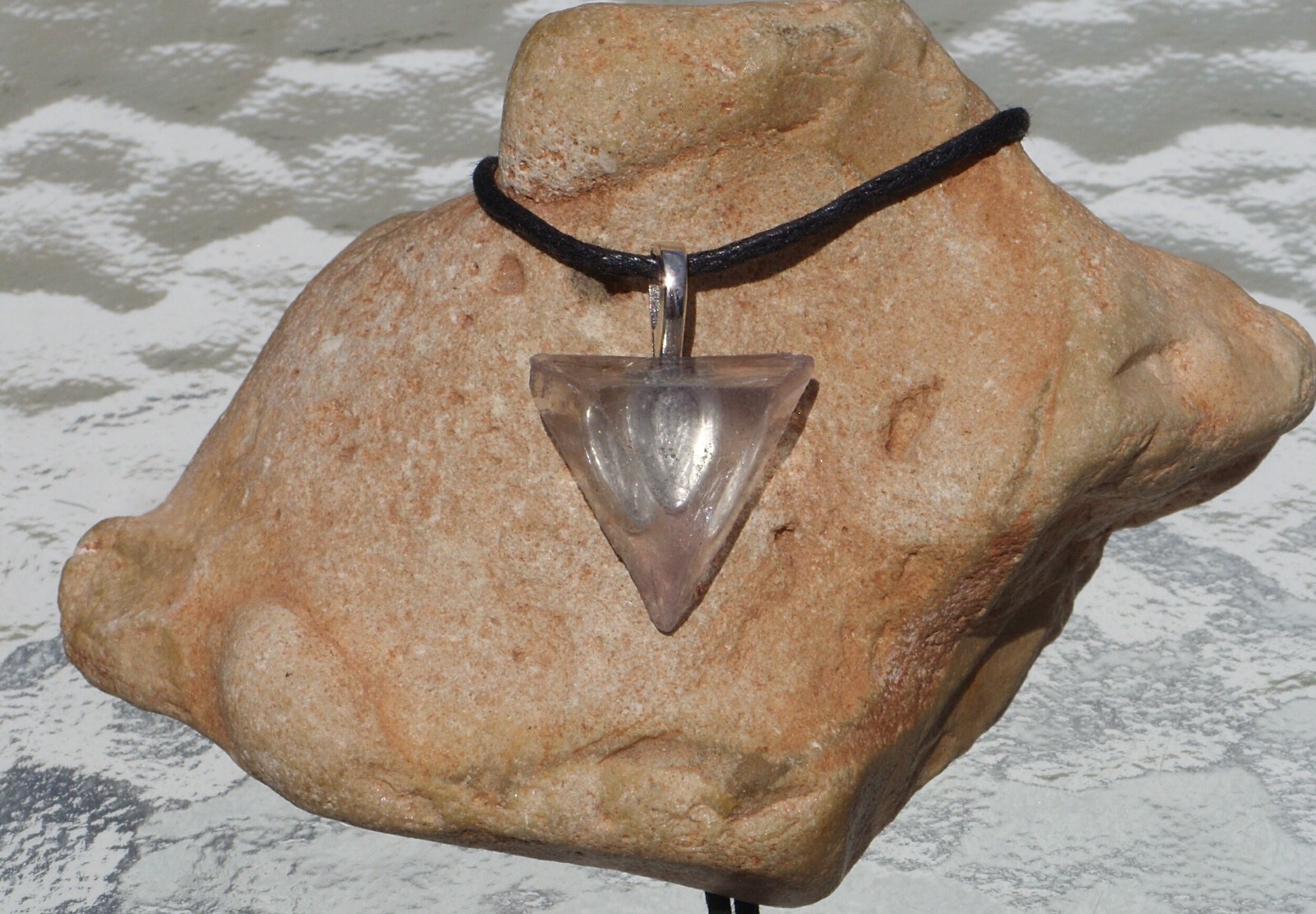 Purple Clear Fluorite Raw Rough Triangle Free Form Crystal Pendant Necklace