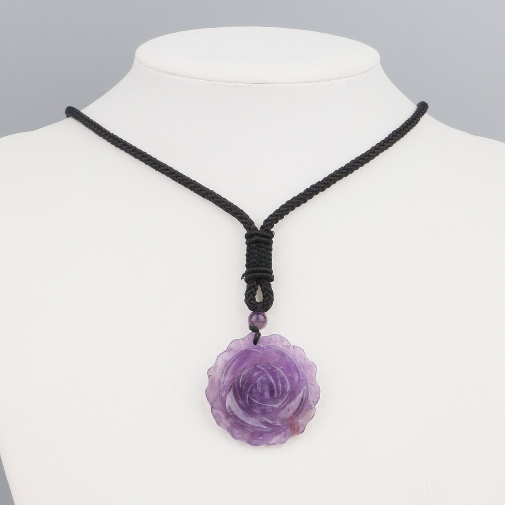 Natural 35mm Crystal Carved Rose Flower Necklace Gemstone Reiki Pendant Charm