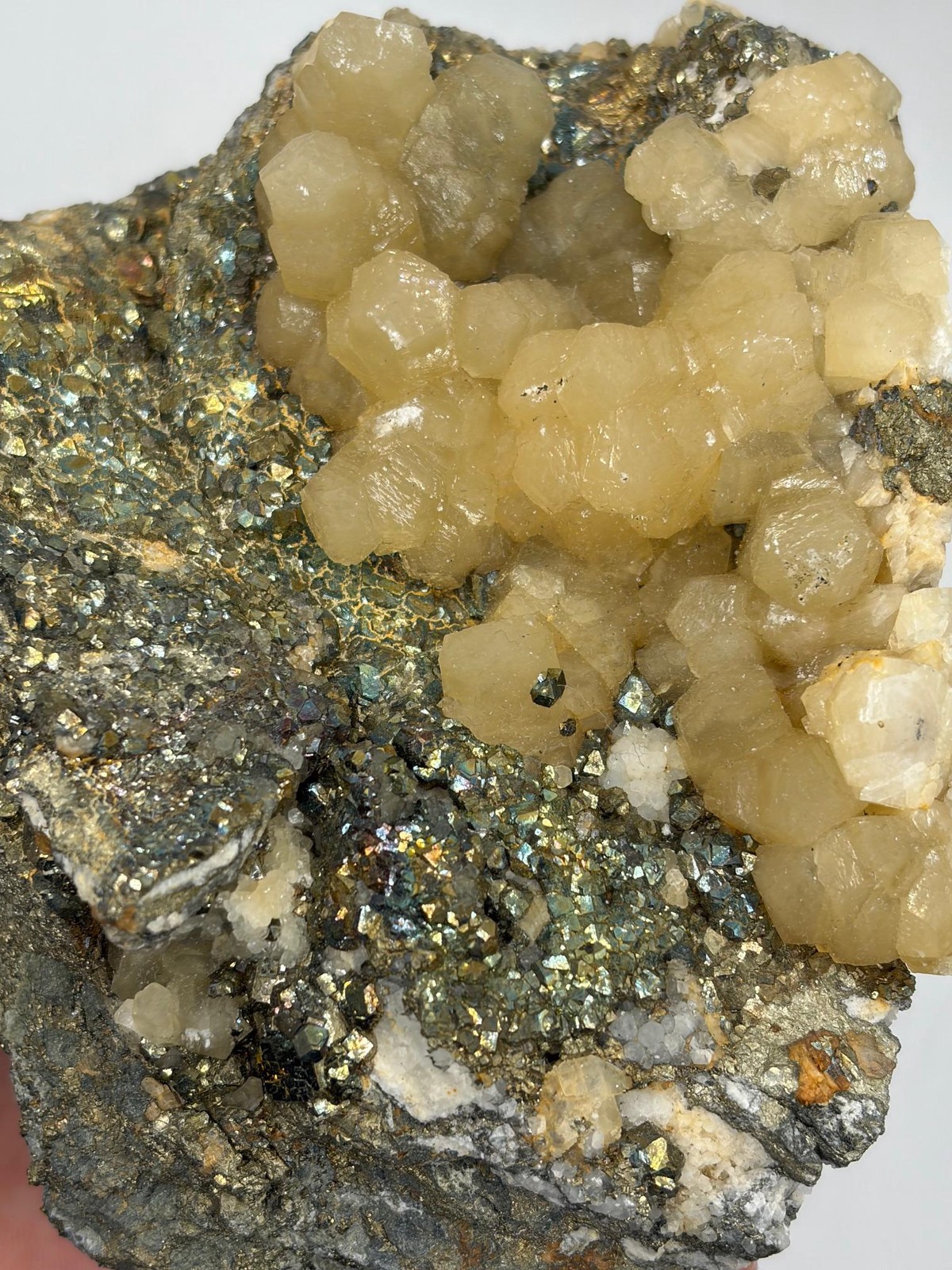 XL Dazzling Calcite Crystals on Chalcopyrite!