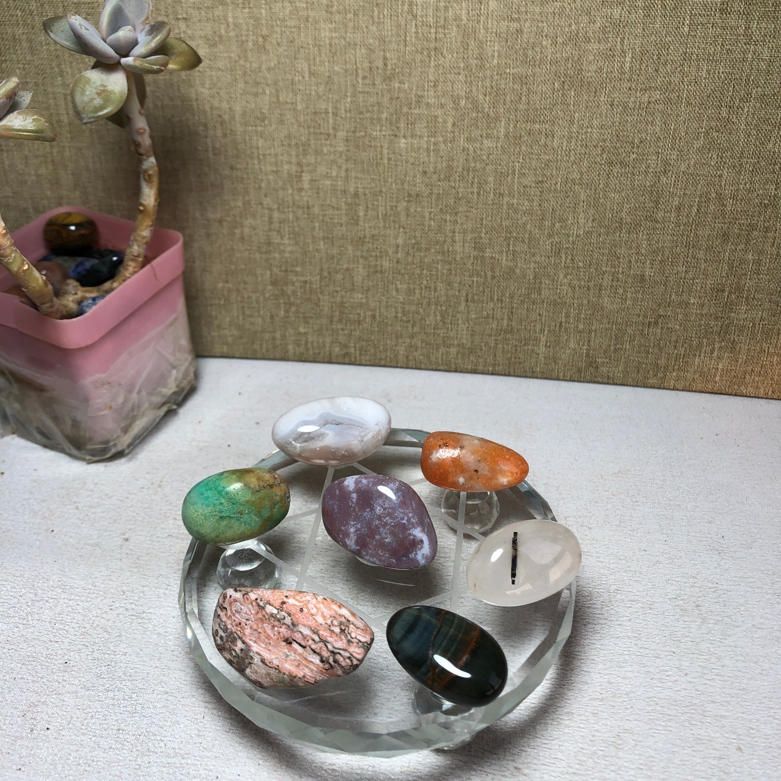 Natural various semi-precious stone Crystal Seven Star Array tumbled 306g A2818