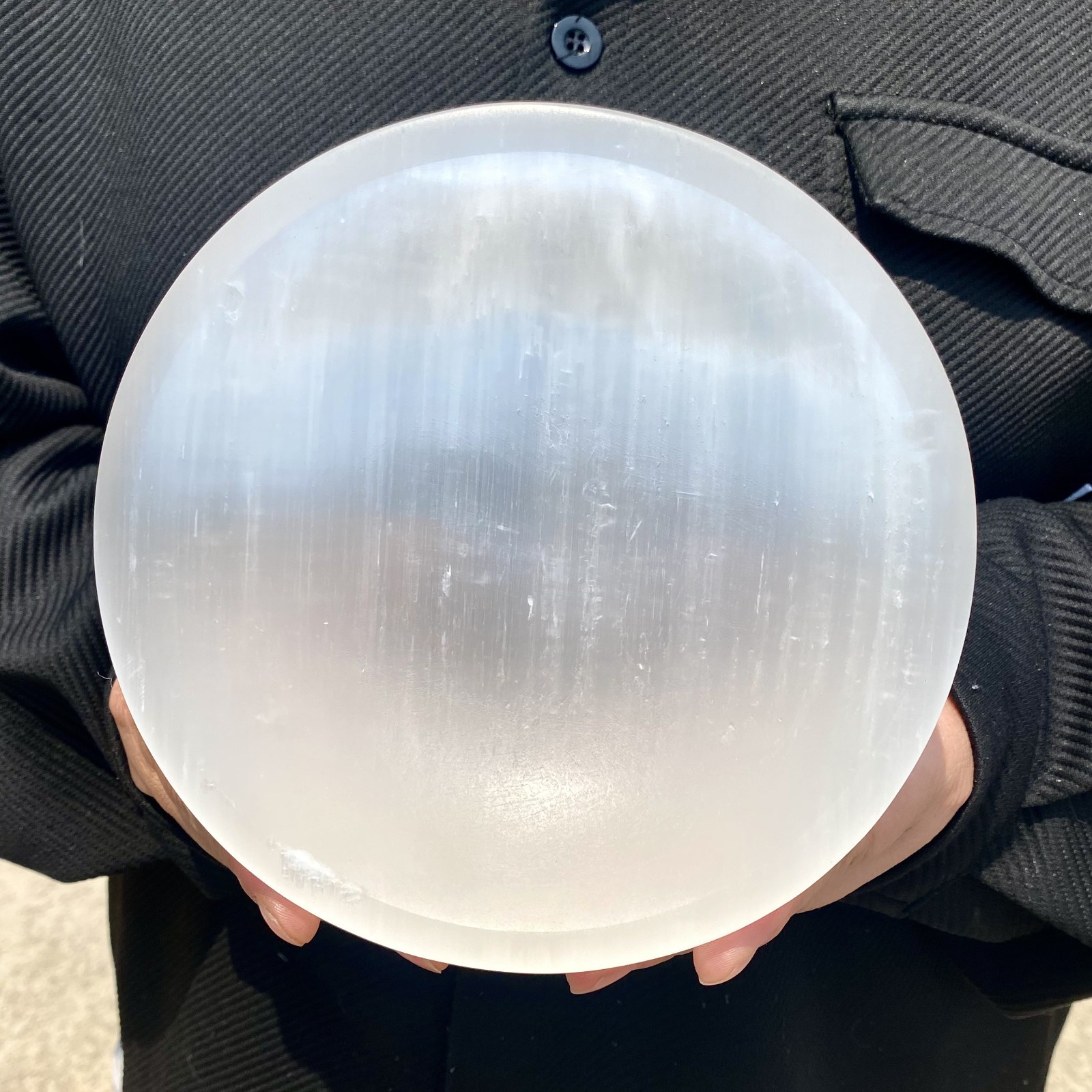 2.8LB Selenate crystal carved smooth polished circular plate for healing spiritu