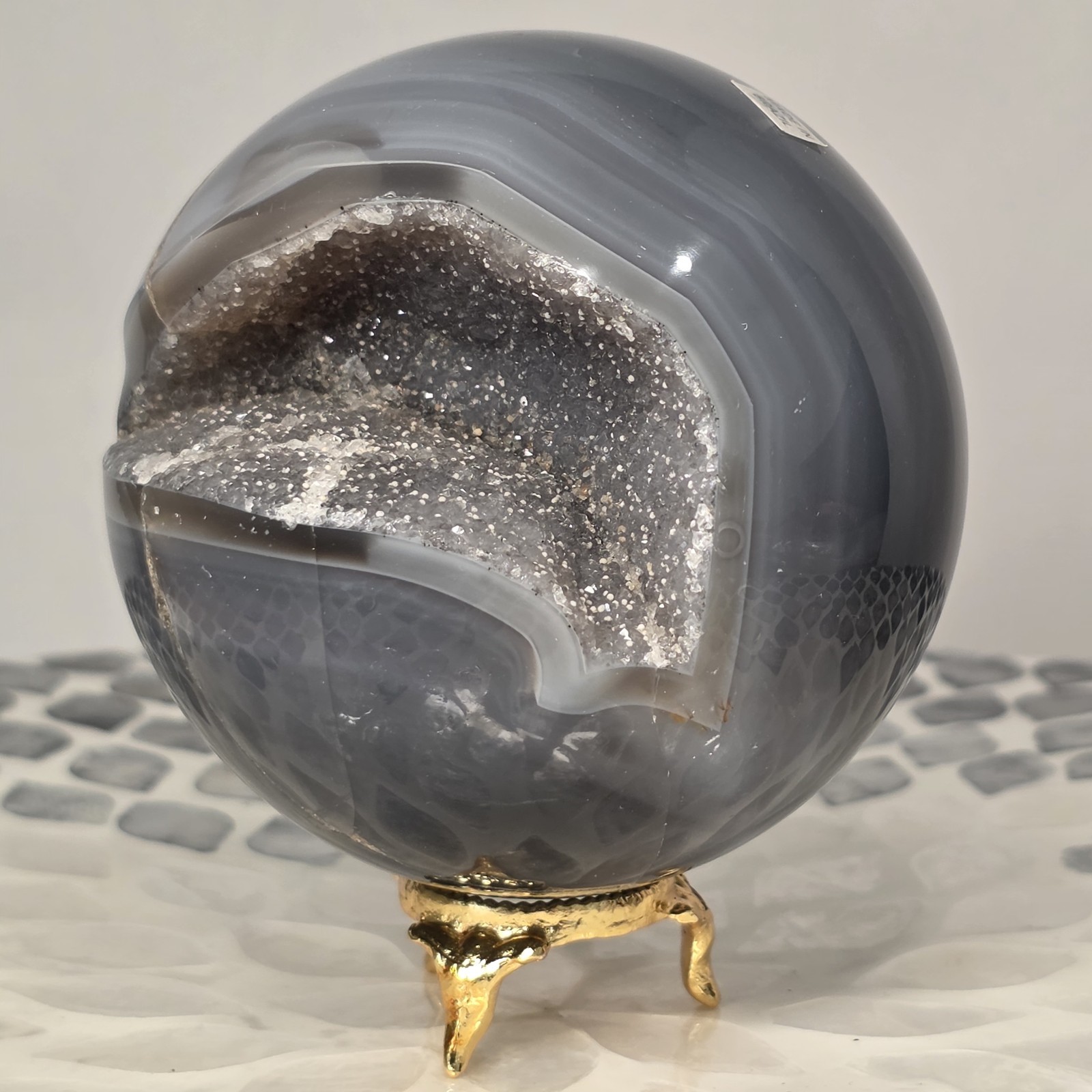 1.98LB 3.5″Natural Druzy Agate Sphere Healing Crystal Ball Home Decor Quartz Vug