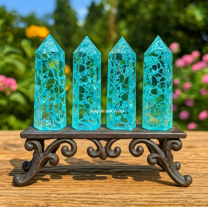 1PC High Quality Blue Crackle Quartz Stone Tower Point Healing Crystal Art Decor