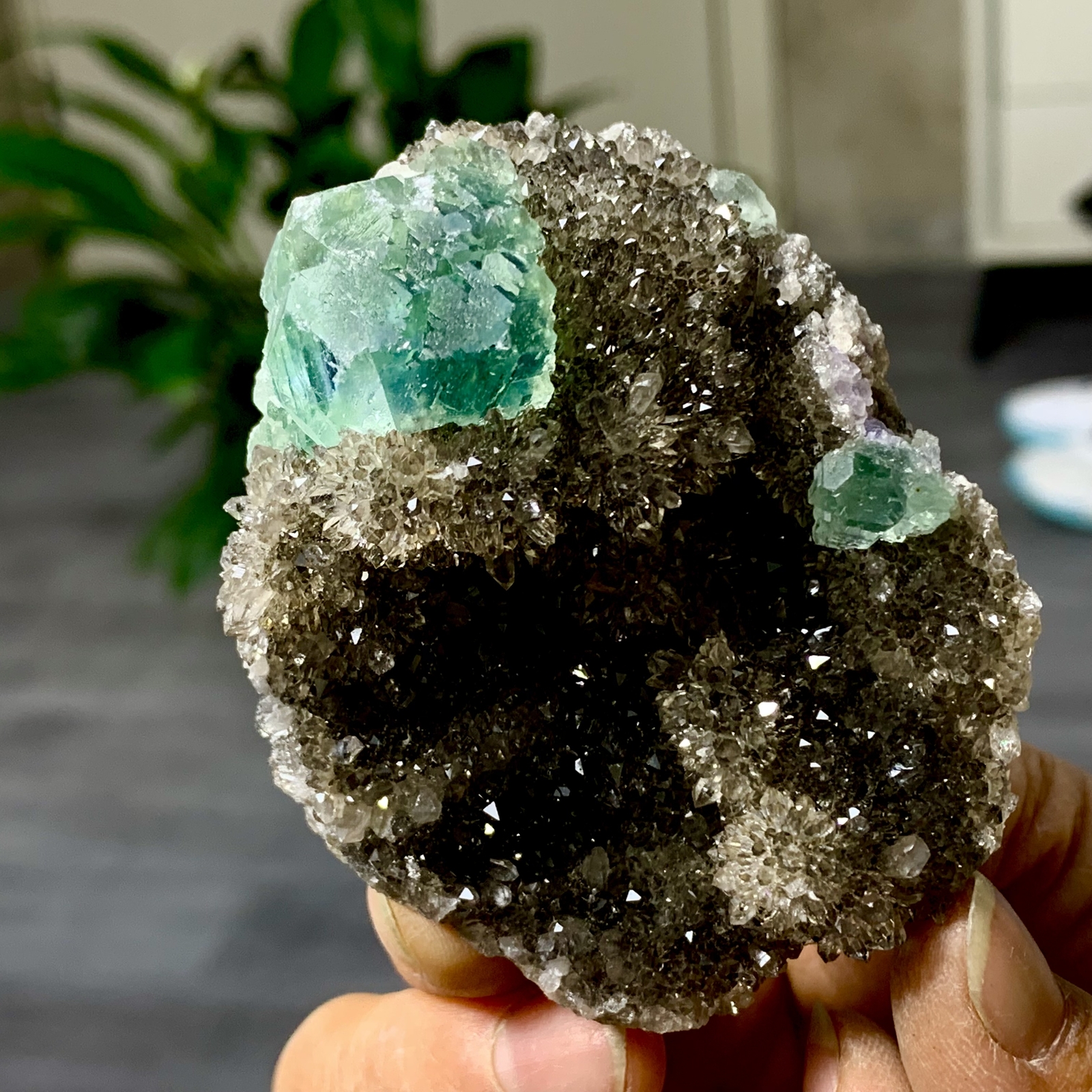 163G Rare Transparent blue-green Cube Fluorite Mineral Crystal Specimen/China