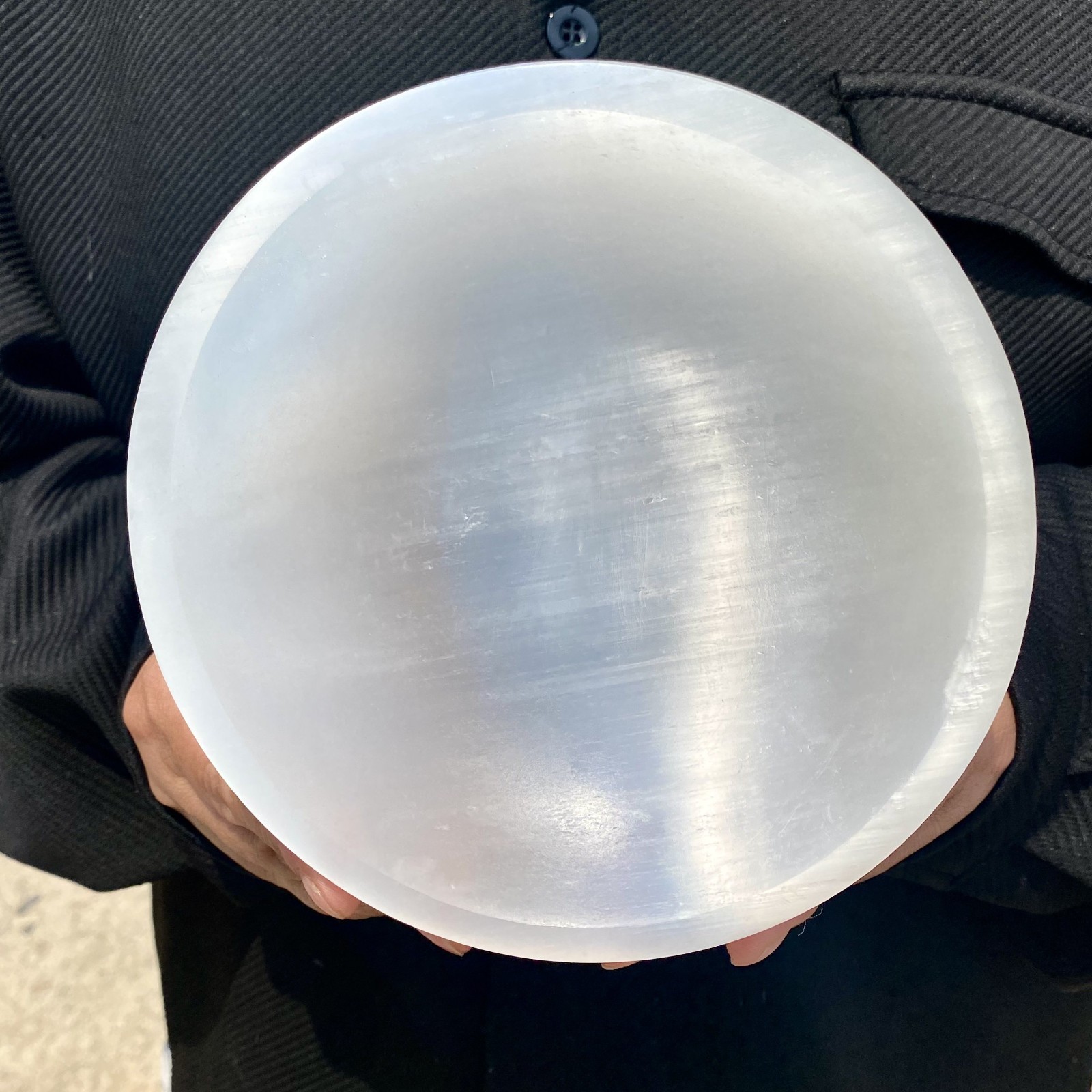 2.8LB Selenate crystal carved smooth polished circular plate for healing spiritu