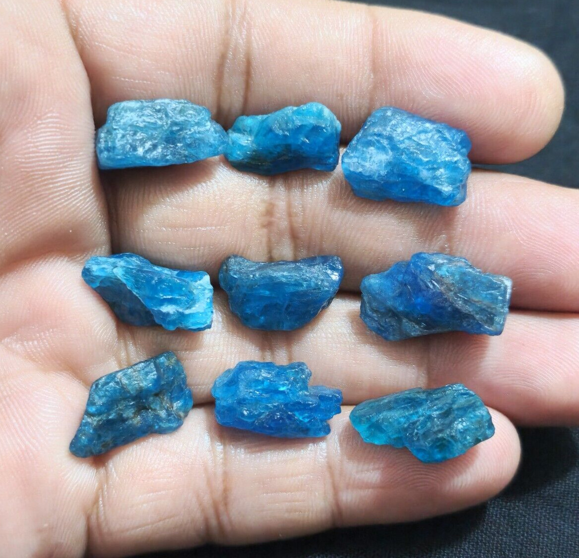 Gorgeous Blue Apatite Raw 9 Pcs Lot Size 16-20 MM Crystal Rough Loose Gemstone