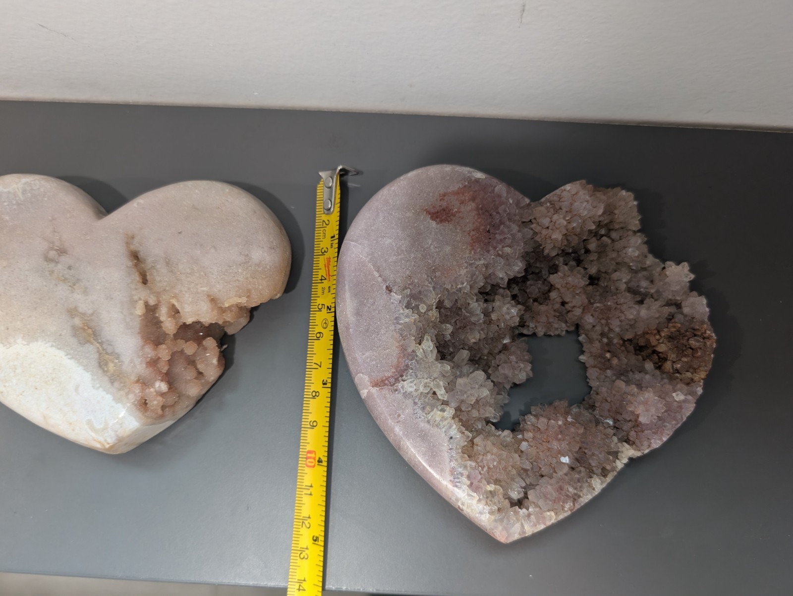 Heart-Shaped Pink Amethyst Cluster Geode Set