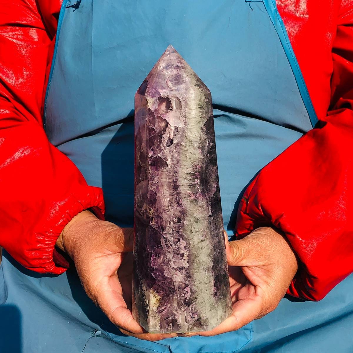 3.96LB Natural Colourful Fluorite Obelisk Quartz Crystal Tower Healing